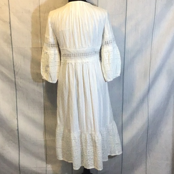 Anthropologie Ebba Midi White Eyelet Dress Size 8 Petite - Picture 10 of 16